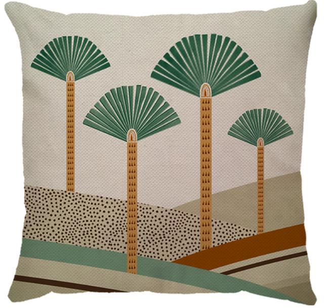 Capa de Almofada Linho  Leque  Terracotta/Verde