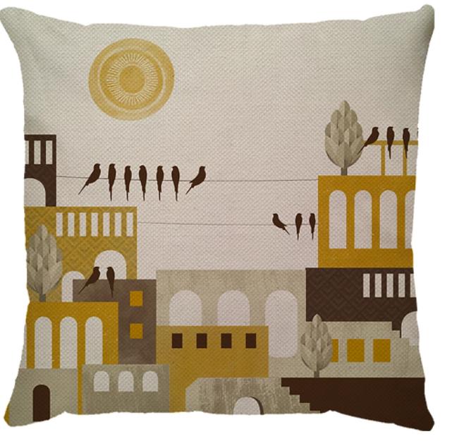 Capa de Almofada Passarinho Linho Amarela