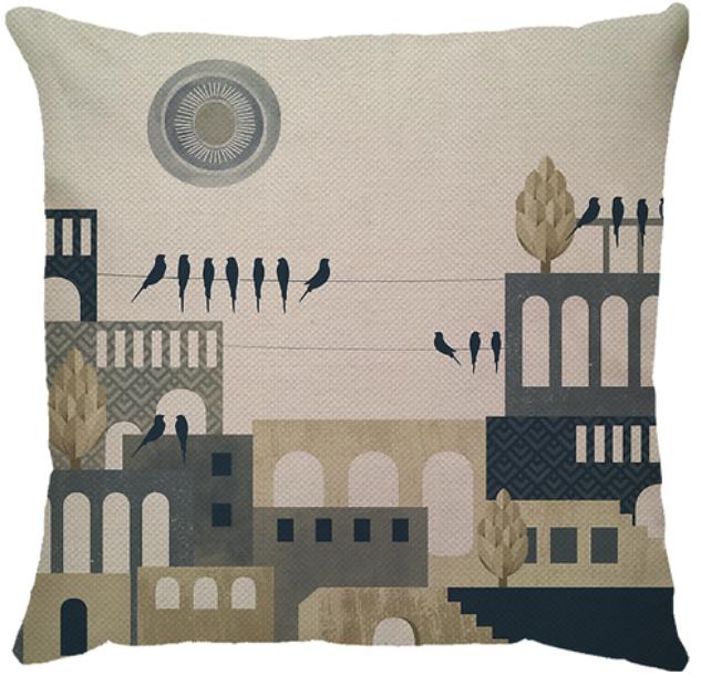 Capa de Almofada Passarinho Linho Azul 