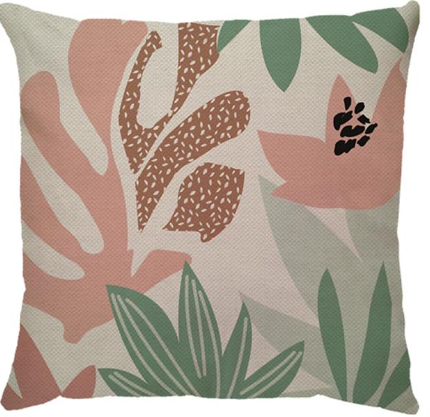 Capa de Almofada Folhagem Linho Rosa/Verde