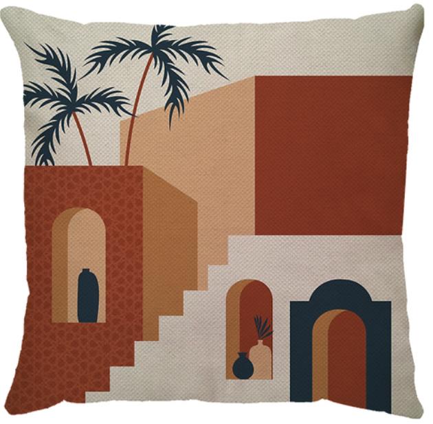 Capa de Almofada Marrocos Linho Azul/Terracota