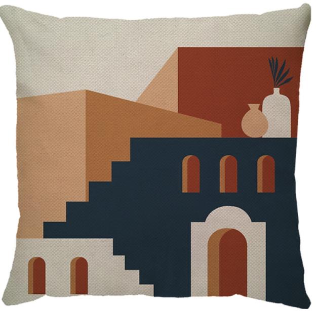 Capa de Almofada Marrocos 2 Vasos Linho Azul/Terracota