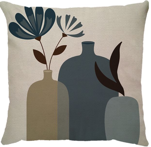 Capa de Almofada Vaso Linho Azul/Bege