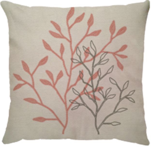 Capa de Almofada  Galho Duplo Linho Broderie Rosa/Cinza