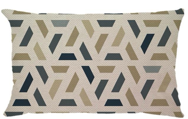 Capa de Almofada Linho Estampada Delta Azul/Bege - Retangular