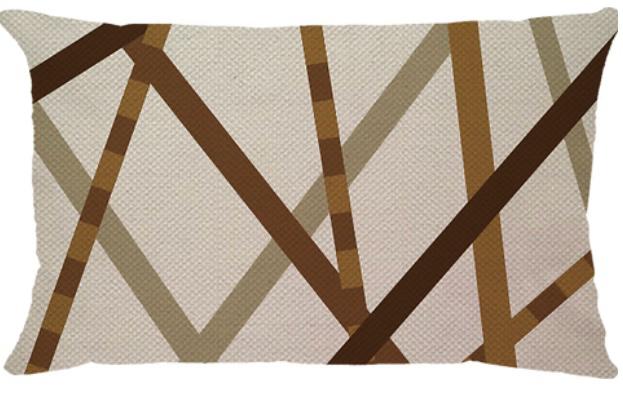 Capa de Almofada Linho Estampada Listrada Marrom/Bege - Retangular