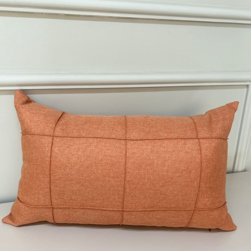 Capa Linho Retangular Gride Cru Terracota