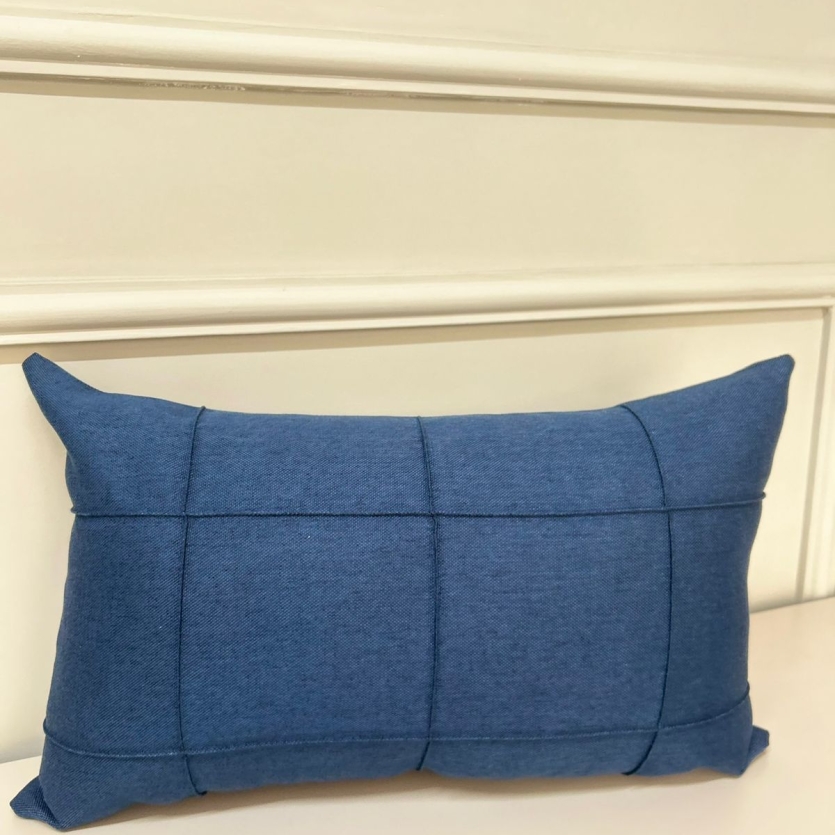 Capa Linho Retangular Gride Cru Azul